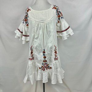 Free People White Mini Dress with Red Floral Embroidery